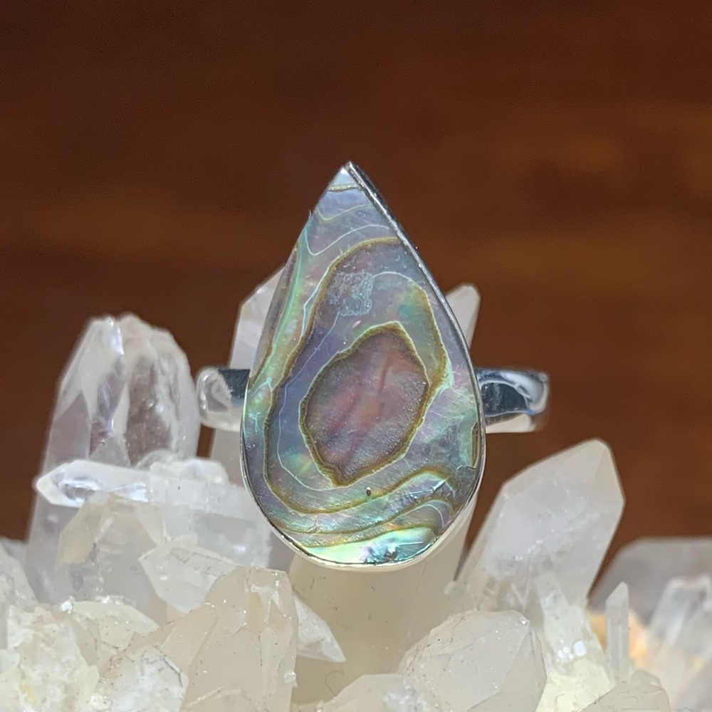 Solid Sterling Silver Abalone Ring - image 2